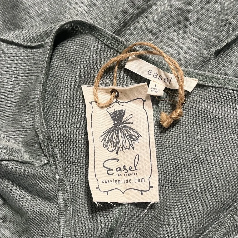 Easel Top Sz L Oversized 100% Sage Green Tunic Feminine Flowy Lightweight - Picture 7 of 8